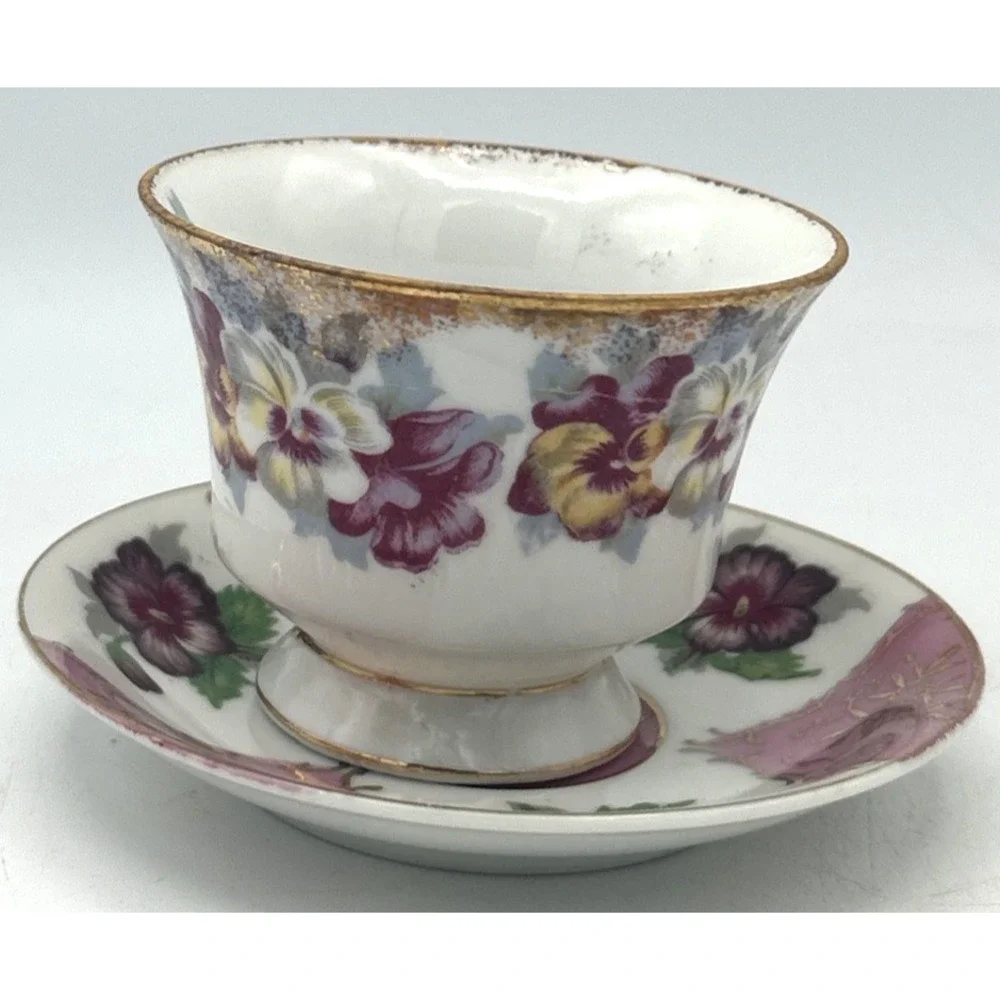 Vintage‎ Hand-Painted Floral Porcelain Teacup & 4 3/4